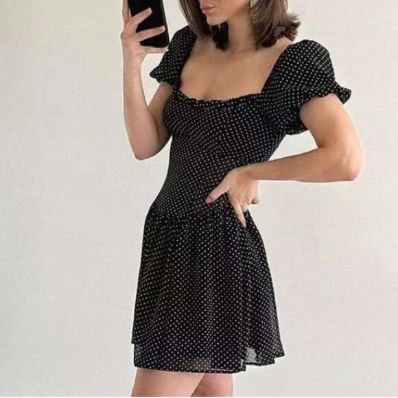 reformation davonne mini dress Reformation | Dresses | Reformation Davonne Mini Dress Sz6 Black Polka Dots